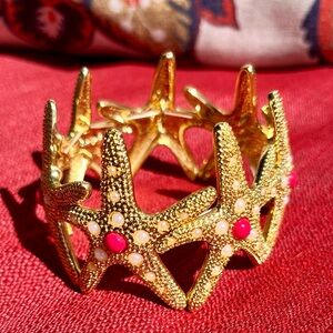 Lilly Pulitzer Starfish Gold/Red/faux Pearl inlay cuff bracelet